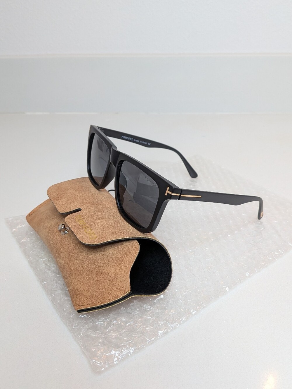 Tom Ford Men’s Black Square Sunglasses Gold T Logo